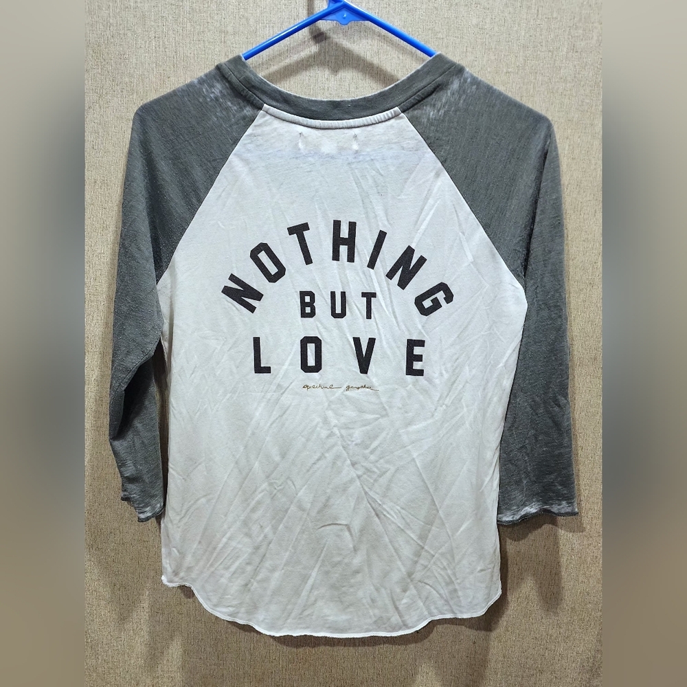 Spiritual Gangster Nothing But Love Women's Gray & White Baseball T, Size Small